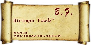 Biringer Fabó névjegykártya